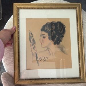Vintage Portrait Art in Gold Frame
